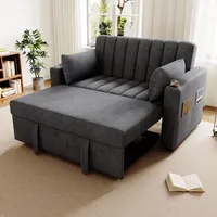 Merax Schlafsofa 2-Sitzer Sofa mit Schlaffunktion, Klappbares 3-in-1 Schlafcouch mit Verstellbarer Rückenlehne, 2 Getränkehalter und Armlehnentaschen, aus Samt, Grau 136 x 75.5 x 84cm