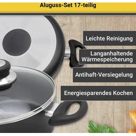 Krüger Aluguss-Topf-Set 6-tlg. schwarz 4 x Fleischtopf + Stieltopf + Steakpfanne