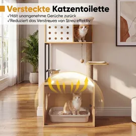 Costway Kratzbaum mit Katzenklo Schrank, für Katzentoilette, Katzenkratzbaum mit Futterstation, Sisalpfosten, Kratzmatten & Eingang, Katzenhaus Holz, Futterstation,Sisalpfosten&Kratzma... Naturbelassen