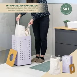 ELUNO eckige Wäschetonne, Wäschekorb, Wäschesammler mit waschbarem Wäschesack und abnehmbaren Deckel, 50 Liter Fassungsvermögen für Schlafzim...