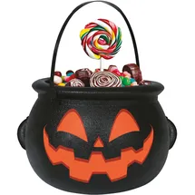 Fiestas Guirca | Halloween Süßigkeiteneimer mit Kürbisgesicht 16 x 20 cm - Schwarzer Hexenkessel Halloween Zubehör Trick or Treat - Halloween Süßes oder Saures Kübel für Kinder in Orange und Schwarz