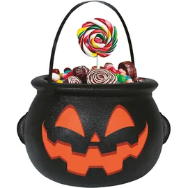 Fiestas Guirca | Halloween Süßigkeiteneimer mit Kürbisgesicht 16 x 20 cm - Schwarzer Hexenkessel Halloween Zubehör Trick or Treat - Halloween Süßes oder Saures Kübel für Kinder in Orange und Schwarz