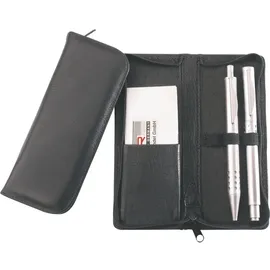 Alassio 2603 - Schreibgeräteetui aus echtem Leder, Etui in schwarz, Stiftetui ca. 15 x 6,5 x 2 cm, Lederetui für 3 Stifte