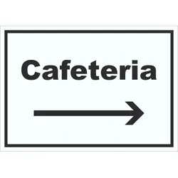 Cafeteria Schild mit Text und Richtungspfeil rechts Selbstbedienung waagerecht A5 (148x210mm)
