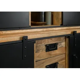 MASSIVMOEBEL24.DE Buffet Mango 150 x 55 x 200 cm natur lackiert Metall schwarz