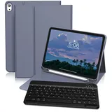 GKABXY Hülle mit Tastatur für iPad 11/10 Generation, 11/10,9 Zoll (2025/2022), Flexibles TPU Hülle mit Stifthalter, QWERTZ Layout, Magnetische Abnehmbar Bluetooth Tastatur für iPad A16, Violett