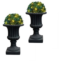 HTI-Living Weihnachtsfigur LED Beleuchteter Pflanzkübel 2er Set (Set, 2 St., 2 Pflanzkübel 2 Buchsbaumkugeln 2 Lichterketten), Winterdeko Leuchtdeko grau