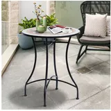 CHICFURN Gartentisch Ø60x71cm in Orange/Weiß aus Stahl & Keramik (Packung, 1-St., Mosaiktisch & Beistelltisch für Balkon & Garten), Wetterfester runder Gartentisch für Terrasse, Wintergarten & Lounge
