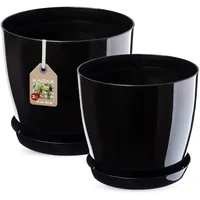 Kadax Blumentopf, Pflanzkübel-Set mit Untersetzer, aus Kunststoff, runder Pflanztopf