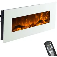 GLOW FIRE Elektrokamin mit Heizung und Kaminfeuer (Wandkamin) - elektrischer Kamin mit LED-Licht, Heizlüfter, Deko & Fernbedienung - zum Aufhängen an der Wand, max. 1500 W - Weiß, 84 cm