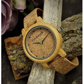 Holzwerk Germany Holzwerk HILDEN kleine Damen Kork & Holz Uhr mit Leder Armband in beige