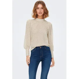 Jdy Spitzenshirt "JDYAVERY L/S LACE TOP JRS NOOS", Damen, Gr. M, beige (sandshell), Single Jersey, Obermaterial: 100% Polyester, unifarben, regular fit taillenbedeckt, hoch geschlossener Ausschnitt, Puffärmel lange Manschette, Shirts