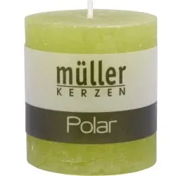 Müller Kerzen Polar Stumpenkerzen 75/68 mm, Raureif-Effekt 5460766876 , 1 Packung = 4 Stück, maigrün