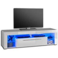 GOAL Lowboard in Hochglanz Weiß mit blauer LED-Beleuchtung - hochwertiges TV-Board mit viel Stauraum für Ihr Wohnzimmer - 153 x 44 x 44 cm (B/H/T)