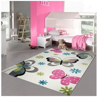 Kinderteppich Kinderzimmer-Teppich mit Schmetterlingen in creme pink, Teppich-Traum, rechteckig blau|grau|grün|weiß rechteckig - 200 cm x 290 cm