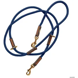 Hunter Verstellbare Führleine Malia, dunkelblau/Dunkelbraun, geschmeidiges Tau & Robustes Leder, 3-Fach verstellbar, leicht, strapazierfähig, moderner Look, Made in Germany, Größe: 8/200