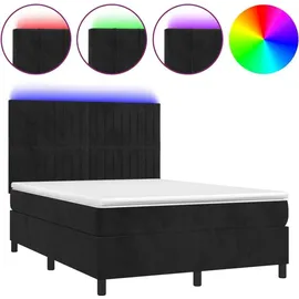 vidaXL Boxspringbett mit Matratze & LED Schwarz 140x200 cm Samt