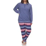 Normann Pyjama Normann Damen Frottee Schlafanzug mit Bündchen - auch in Übergröße blau 44-46