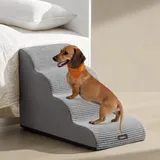 FEANDREA Hundetreppe, 2/3/4Stufen, Cord mit Querstreifen, wasserdicht, rutschfest, abnehmbarer waschbarer Bezug hellgrau XL