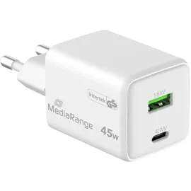 MediaRange 45W USB-A, USB-C GaN Schnellladegerät, weiß
