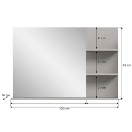 freiraum Spiegel >Jaru< in Grau / Spiegelfront - 100x69x16cm (BxHxT)