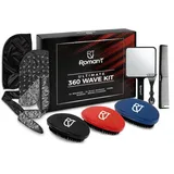 Roman-T 8-in-1 360 Wellenpinsel-Set – Pinsel-Set für 360 Wellen – 3 Wellenbürsten, weich, mittel & hart – 2 seidige Satin Durag – Schwarz & Schwarz Paisley, Handspiegel, Kamm, Haarbürstenreinige