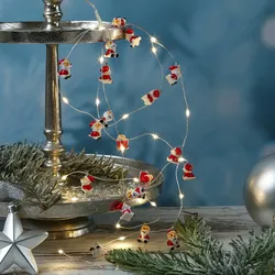 LED Drahtlichterkette Nikolaus Weihnachtsmann 20LED Timer Deko Silberdraht