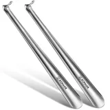 ZOMAKE Schuhlöffel Lang 42cm Schuhanzieher Lang Metall,Langer Schulöffel Edelstahl Stabil(2er Silber A) - 42