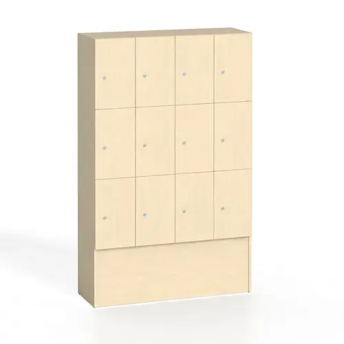 Holzspind S5 mit Ablagefächern, 12 Fächer, 1700 x 1200 x 420 mm, Zylinderschloss, Birke