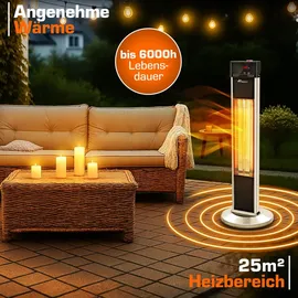 TRESKO Heizstrahler THSL-009, outdoor, Infrarotstrahler mit Fernbedienung & Abdeckung Wärmestrahler Terrasse elektrisch mit 3 Heizstufen Terrassenstrahler Innen Außen | Silber