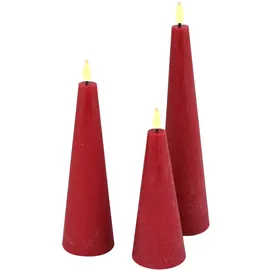 X-mas LED Rustic Kegelkerze 25/20/15 cm rot