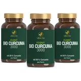 VITACTIV Bio Curcuma 3000 im 3er Pack - Kurkuma hochdosiert - Curcuma Extrakt mit 95% Curcumin - Piperin für hohe Bioverfügbarkeit - Ohne Magnesiumstearat, Vegan - 180 Curcuma Kapseln für 180 Tage