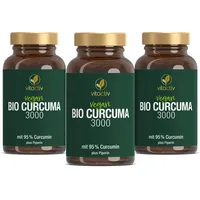VITACTIV Bio Curcuma 3000 im 3er Pack - Kurkuma hochdosiert - Curcuma Extrakt mit 95% Curcumin - Piperin für hohe Bioverfügbarkeit - Ohne Magnesiumstearat, Vegan - 180 Curcuma Kapseln für 180 Tage