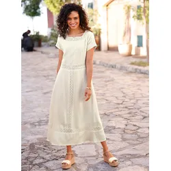 Spitzenkleid INSPIRATIONEN "Kleid", Damen, Gr. 52, Normalgrößen, beige (champagner), 100% Baumwolle, unifarben, lang, eckiger Ausschnitt, Kurzarm, Kleider