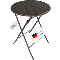 Klapptisch rund, Rattan-Optik, braun, 60 cm, Balkontisch, klappbar