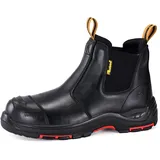 SAFEYEAR Strapazierfähige Sicherheits-Arbeitsstiefel für Herren, schwarze S3-Sicherheitsschuhe für Site-Händler, Wide Fit Zehenkappe aus Verbundwerkstoff, Slip-on-Leder, bequeme Einlegesohle - 45 EU Weit