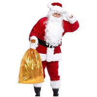 Kcolic 11-Teiliger Weihnachtsmann-Anzug Für Herren, Luxuriöses Weihnachtsmann-Kostüm Für Erwachsene, Gürtel+Handschuhe+Stiefelüberzüge Aus Leder+ Glocke+Brille+Perücke+Süßigkeitenbeutel 5XL.