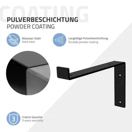 ML-Design 2 Stück Regalhalterung 25x4x14,5 cm Schwarz, Metall, 10 Zoll Regalhalterungen, Industrielle Regalwinkel, Regalträger für Wandmontage, 90 Grad Wandhalterung, L-Form Wandregal, mit Schrauben