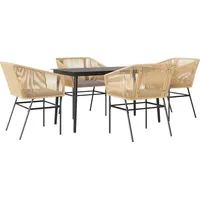 VidaXL 5-tlg. Garten-Essgruppe mit Kissen Braun Poly Rattan Glas