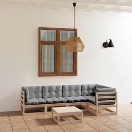 vidaXL Garten-Lounge-Set 6-tlg. Kiefer grau