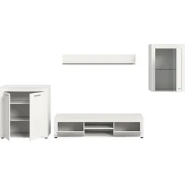 INOSIGN Wohnwand INOSIGN "Aosta, 4-tlg., best. aus: Highboard, Lowboard, Wandboard & Vitrine", weiß (weiß, weiß), B:330cm H:169cm T:40cm, Holzwerkstoff, Kastenmöbel-Sets, Wohnwand, Wohnwand, Kombination, Anbauwand, Möbel Set, Schrankwand, Möbel Kombi