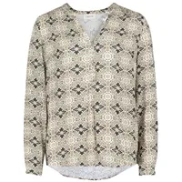 Cartoon Damen Casual-Bluse mit Muster Cream/Green,36 - 36