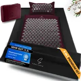 Akupressurmatte mit Kissen- 5-in-1 Premium Set [inkl. Yoga-Tuch] & Tragetasche,Kokosfaserfüllung – Massagematte, Akupunkturmatte gegen Nacken-und Rückenschmerzen (Bordeaux)