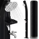 Herrselsam Solardusche 20L Bogen Solar Gartendusche warmes Wasser Bis Zu 60°C Ohne Stromanschluss Pooldusche Camping mit Fußdusche und Duschablage schwenkbarem Regenduschkopf Schutzhülle Schwarz