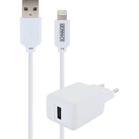 Schwaiger Ladeset 230V Ladeadapter + USB Kabel kompatibel mit Lightning weiß