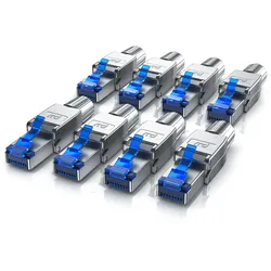 Primewire 8x Netzwerk-Adapter RJ-45 (Ethernet) zu Netzwerkkabel, Netzwerkstecker RJ45 CAT 8 - Gigabit Ethernet LAN Kabel - 40 Gbit/s, silber