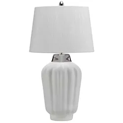 Tischleuchte Lampe Schlafzimmerlampe Keramik Textil weiß Beistelllampe H 56,2 cm