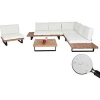 Mendler Garten-Garnitur mit Sessel HWC-H54, Lounge-Set Sofa, Spun Poly Akazie Holz FSC® Aluminium ~ hellbraun, Polster cremeweiß