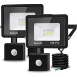 10W LED Strahler mit Bewegungsmelder Außen, Superhell 6500K 1000LM Kaltweiß LED Fluter Leuchte mit Bewegungssensor, IP66 Wasserdicht Außenstrahler Fluter Flutlicht für Garten, Innenhöfe, 2-teilig