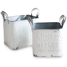 Loberon Dekokorb 2er Set Market Vintage-Design 37 x 22 x 20 cm antikweiß